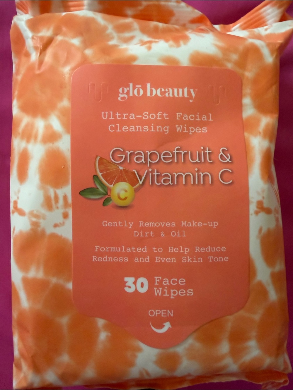 Glo Skinbeauty Grapefruit & Vitamin C Facial Cleansing Wipes - Orange/White